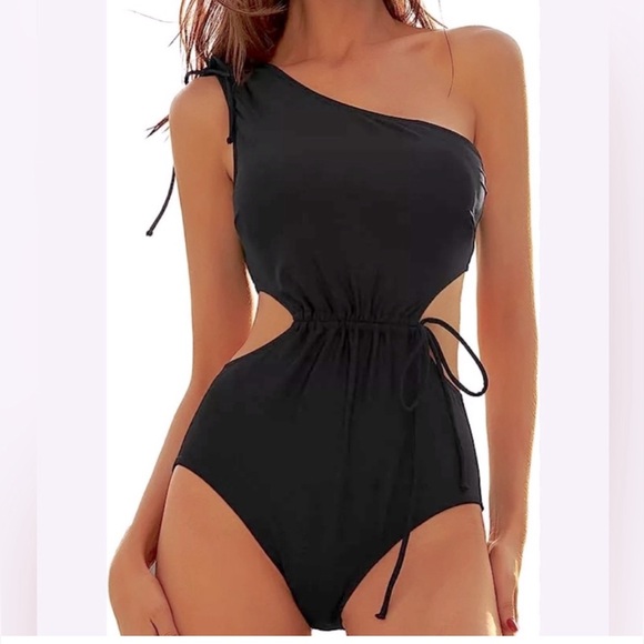 NWT grace karin one piece bathing suit one shoulder with cutouts and cinches - Picture 1 of 4